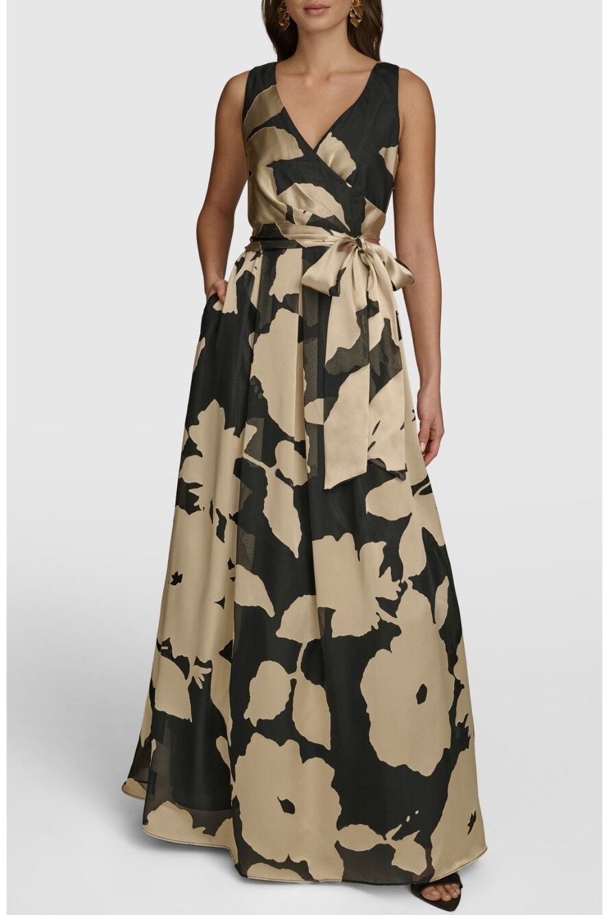 Donna Karan Floral Maxi Dress Black Beige Size 4. NWT - Picture 1 of 10